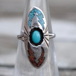 Vintage Sterling Crushed Turquoise and Coral Ring 5.25