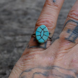 Vintage Sterling Turquoise Inlay Ring 6.25