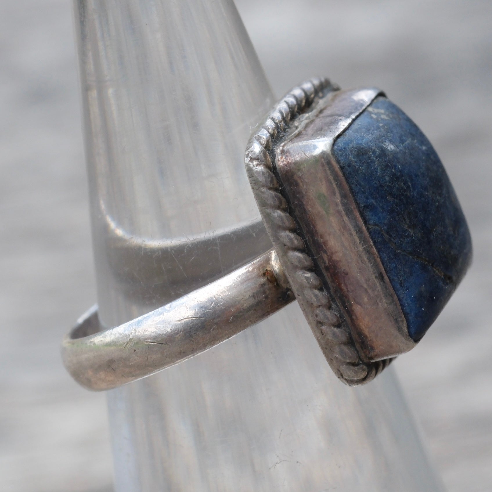 Vintage Sterling Lapis Roper Ring 4.5