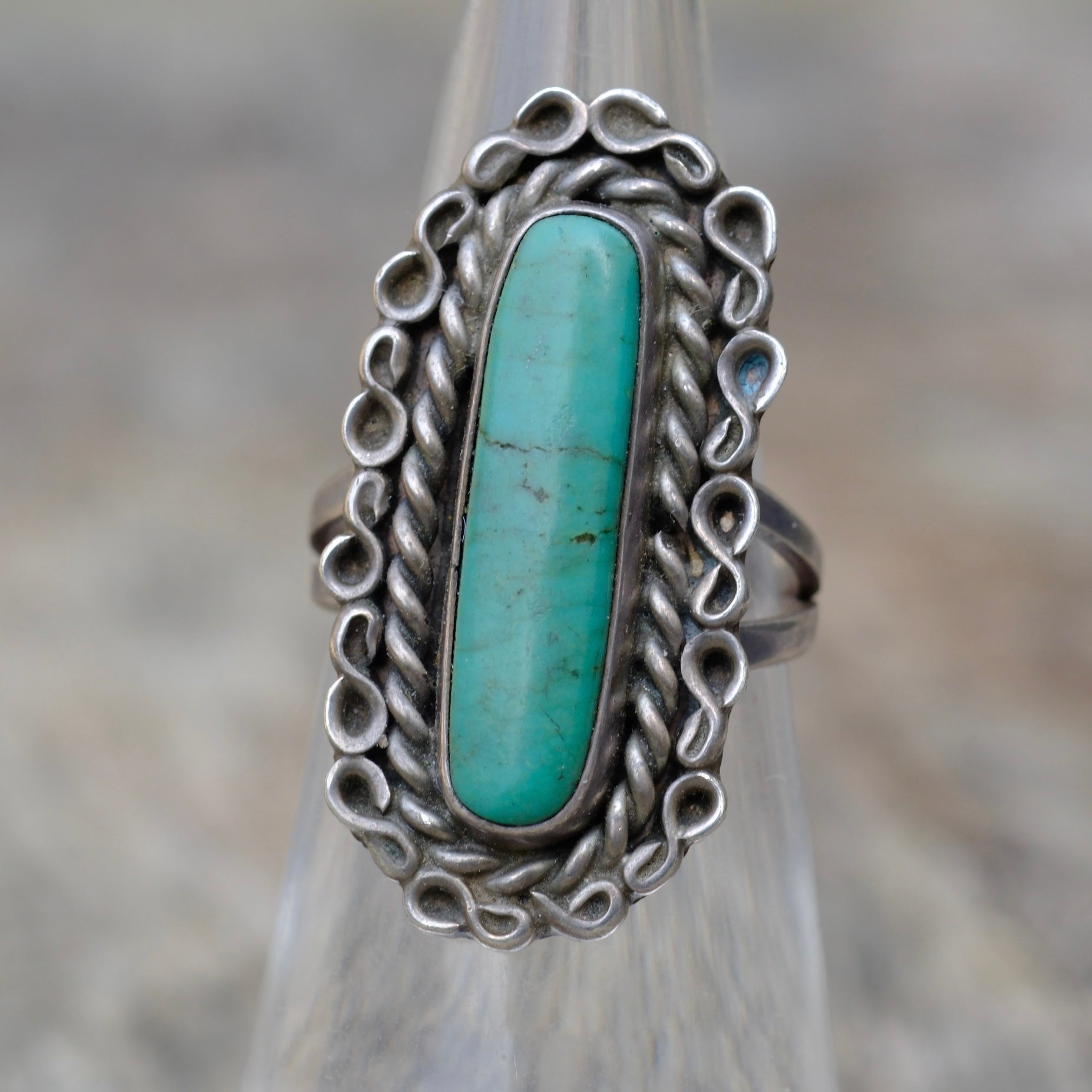 Vintage Sterling Turquoise Florette Ring 5