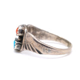 Vintage Sterling Turquoise and Coral Band 10.75
