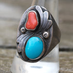 Vintage Sterling Turquoise and Coral Ring 10