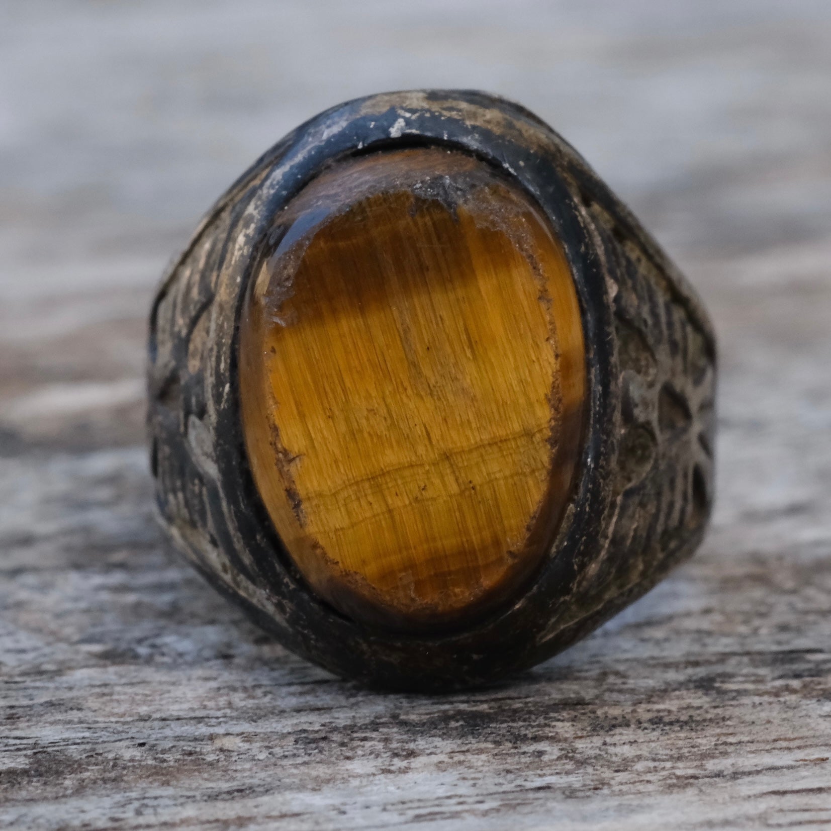 Vintage Sterling Tigers Eye Thunderbird Ring 7.5