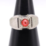 Vintage Sterling Red Glass Signet Ring 7.25