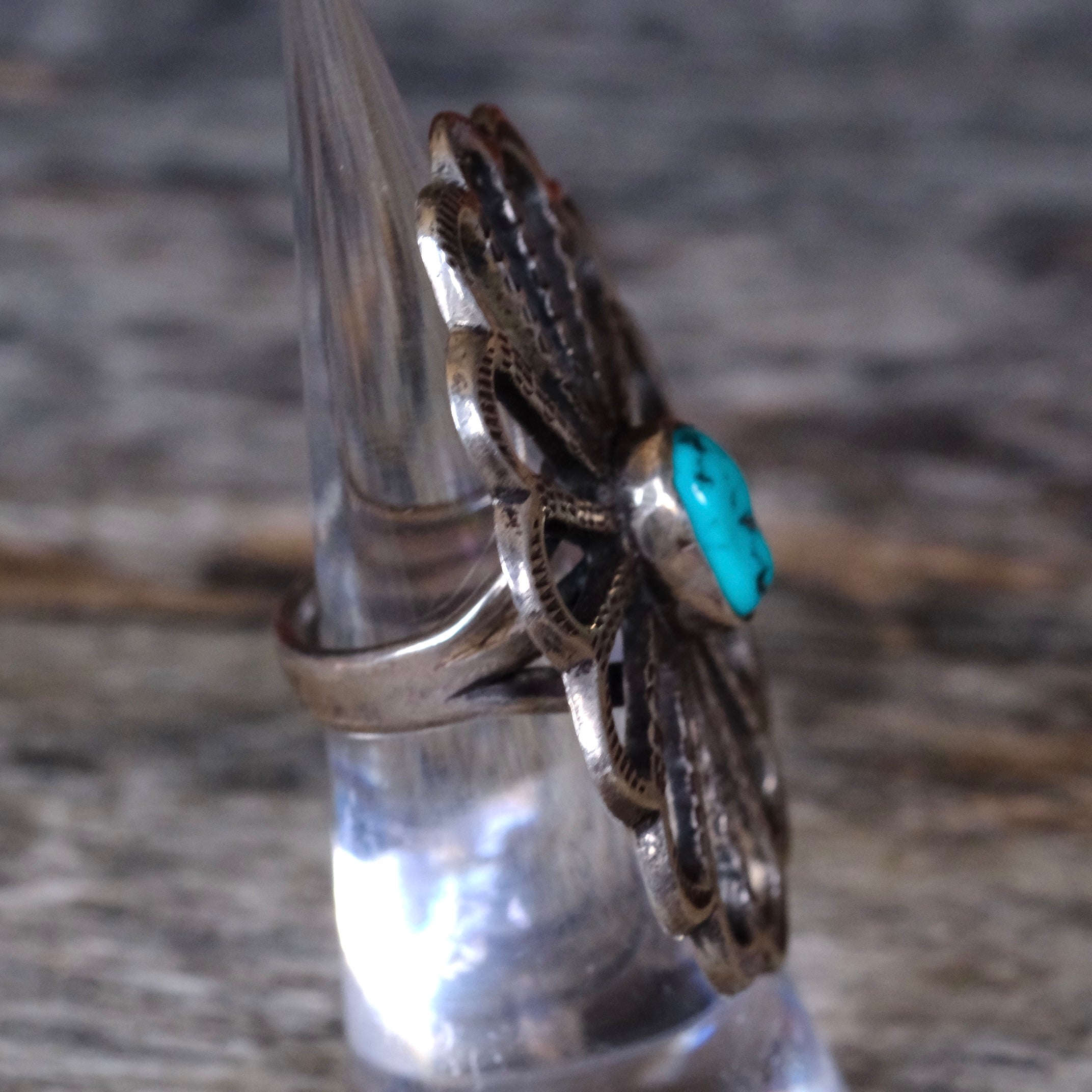 HUGE loop Vintage Sterling Turquoiser Flower Ring 4.25