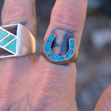 Vintage Sterling Crushed Turquoise Horseshoe Ring 10.25