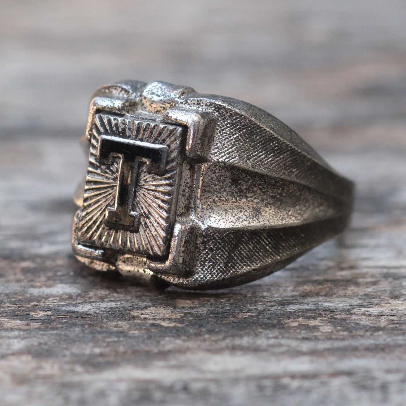 Vintage Sterling T Initial Signet Ring 4.75