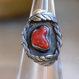 Vintage Sterling Coral Feather Ring 4.5