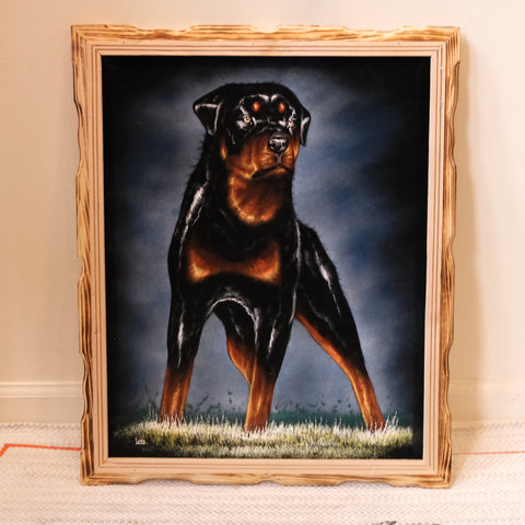Framed Rottweiler Velvet Painting