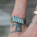 Vintage Sterling Crushed Turquoise Inlay Striper Ring 6