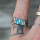 Vintage Sterling Crushed Turquoise Inlay Striper Ring 6