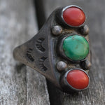 Vintage Sterling Turquoise And Coral Old Pawn Ring 10