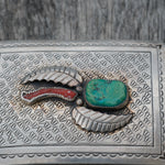 Vintage Sterling Turquoise and Coral Belt Buckle