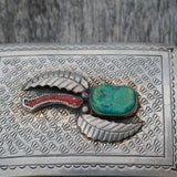 Vintage Sterling Turquoise and Coral Belt Buckle