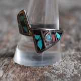 Vintage Sterling Turquoise Chip Overpass Ring 10.25