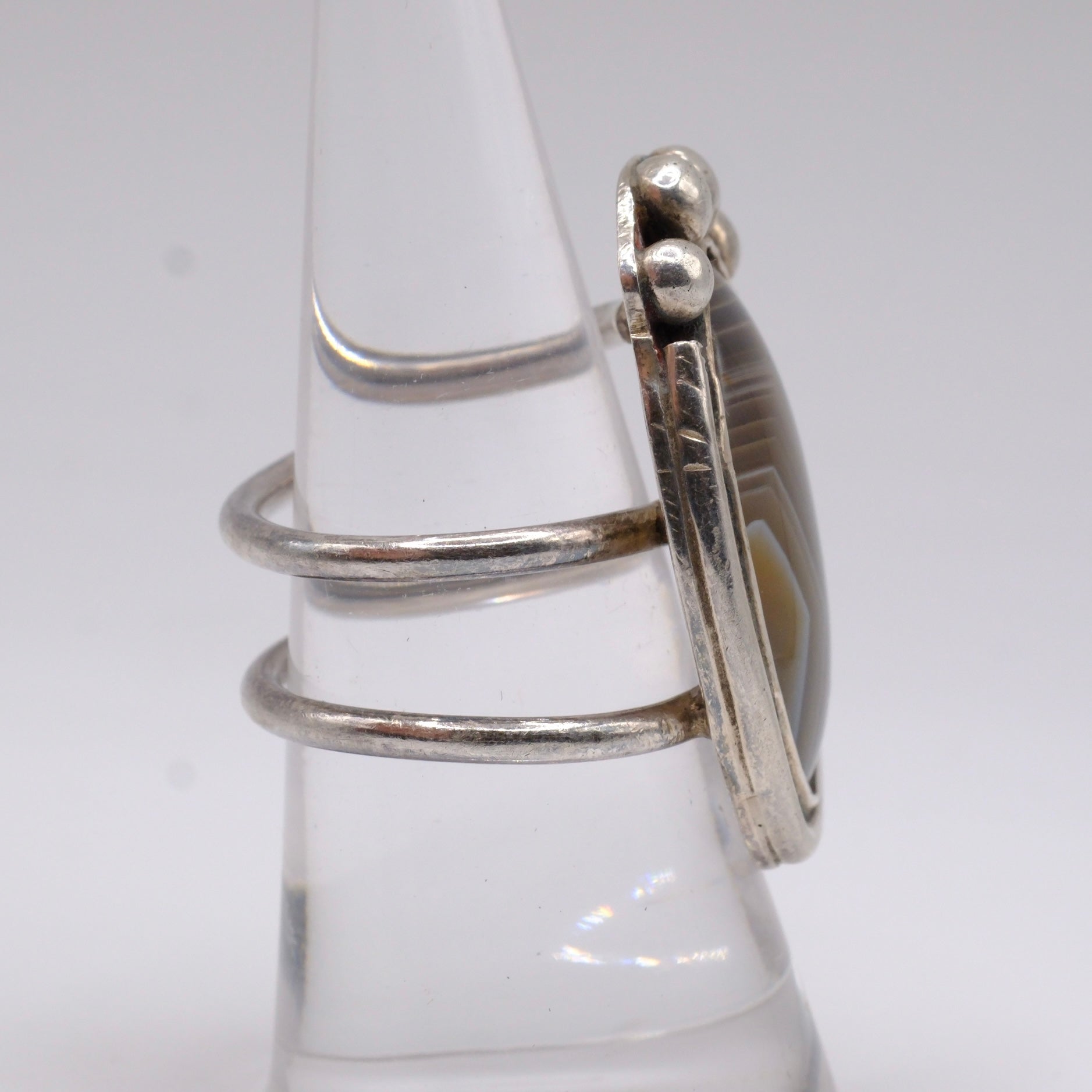 Vintage Sterling Agate Ring 7