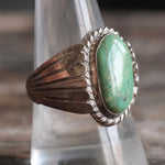 Vintage Sterling Turquoise Ribbed Band Ring 10