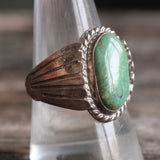 Vintage Sterling Turquoise Ribbed Band Ring 10