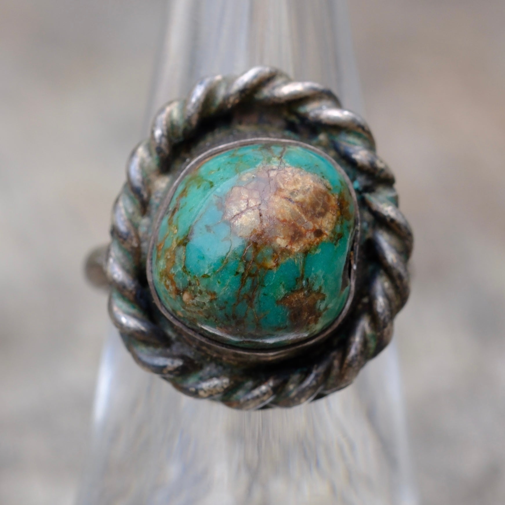 Vintage Sterling Turquoise Roper Ring 6.75