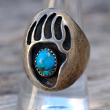 Vintage Sterling Turquoise Bear Paw Ring 9.5