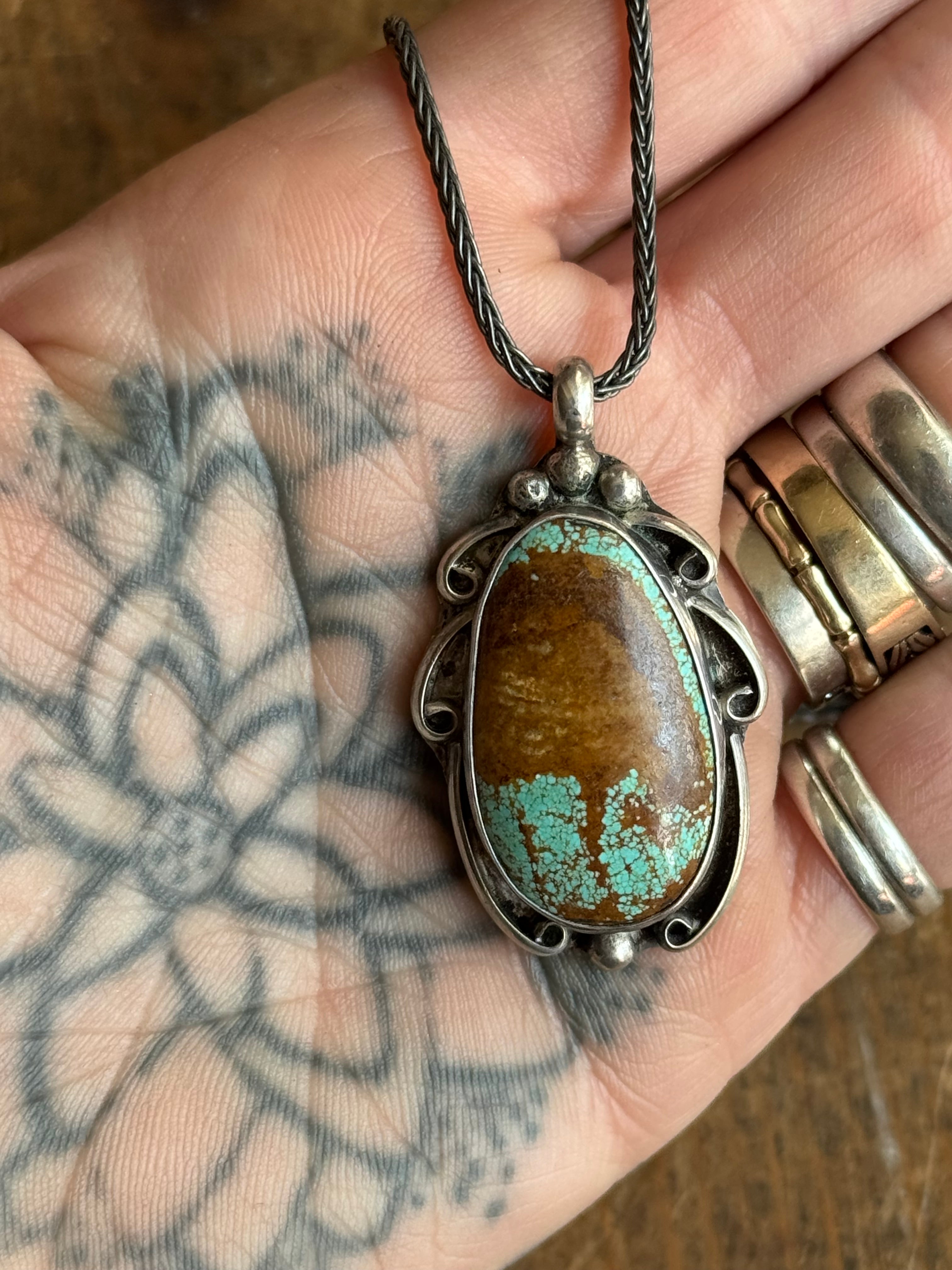 Vintage Sterling Silver Turquoise Florette 18" Necklace