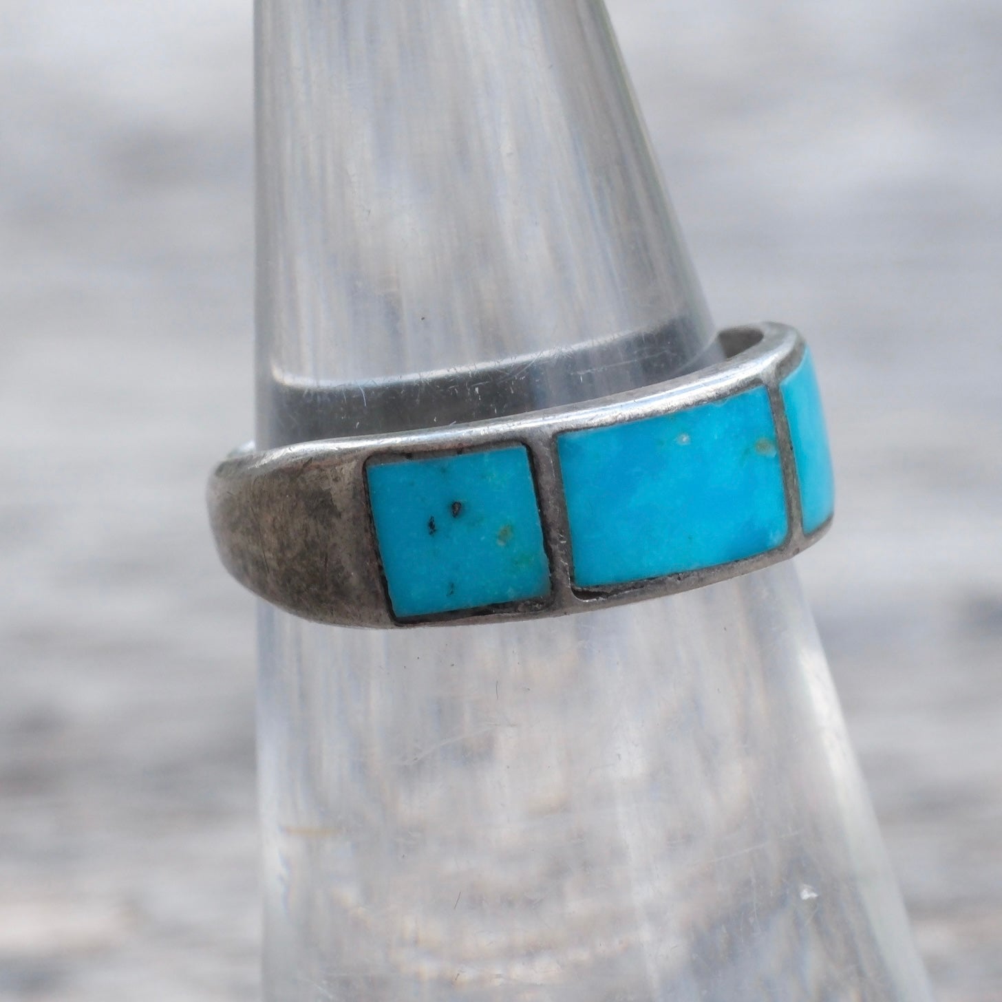 Vintage Sterling Turquoise Inlay Band Ring 5.5