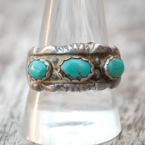 Vintage Sterling 3-Stone Turquoise Band 11