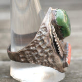 Vintage Sterling Turquoise and Coral Feather Ring 12.75