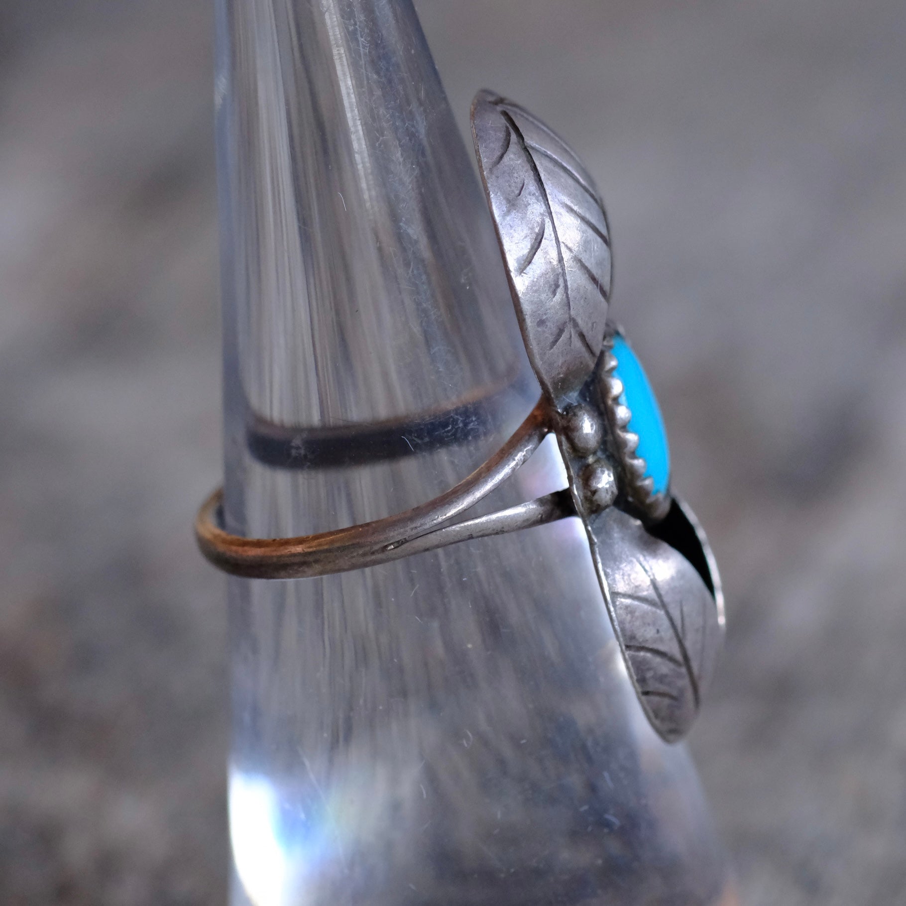 Vintage Sterling Turquoise Feather Ring 5.75