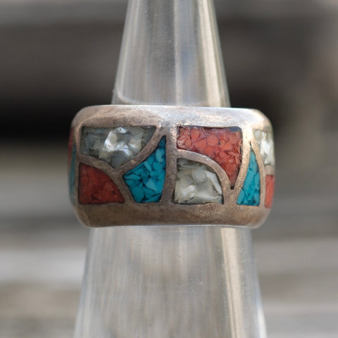 Vintage Sterling Multistone Inlay Band 4.5