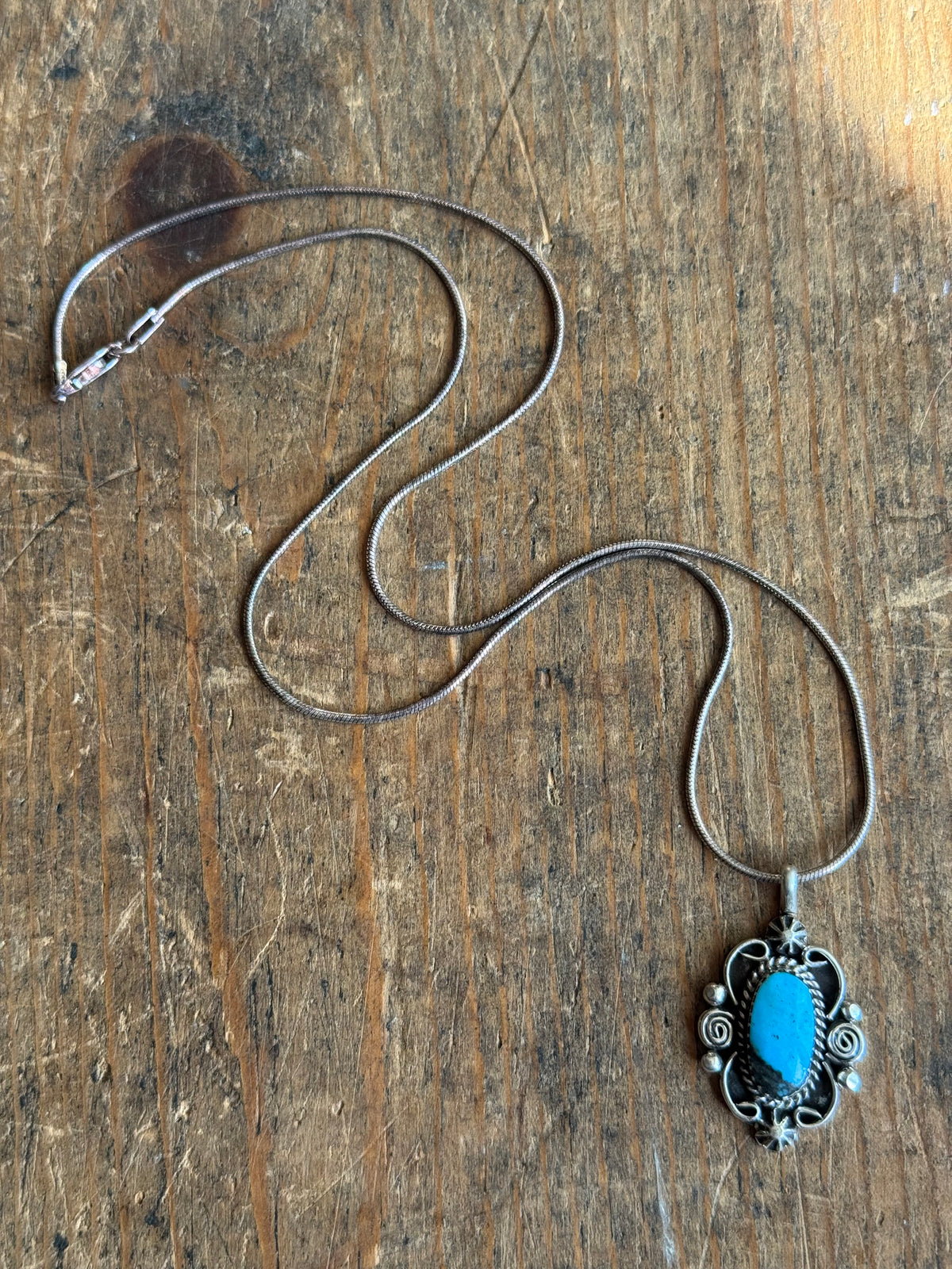 Vintage Sterling Silver Turquoise Florette Necklace