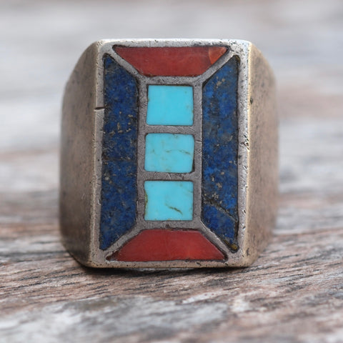 Vintage Sterling Multistone Inlay Ring 8.5