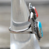 Vintage Sterling Turquoise and Coral Ring 5.75