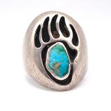 Vintage Sterling Turquoise Bear Paw Ring 8.75