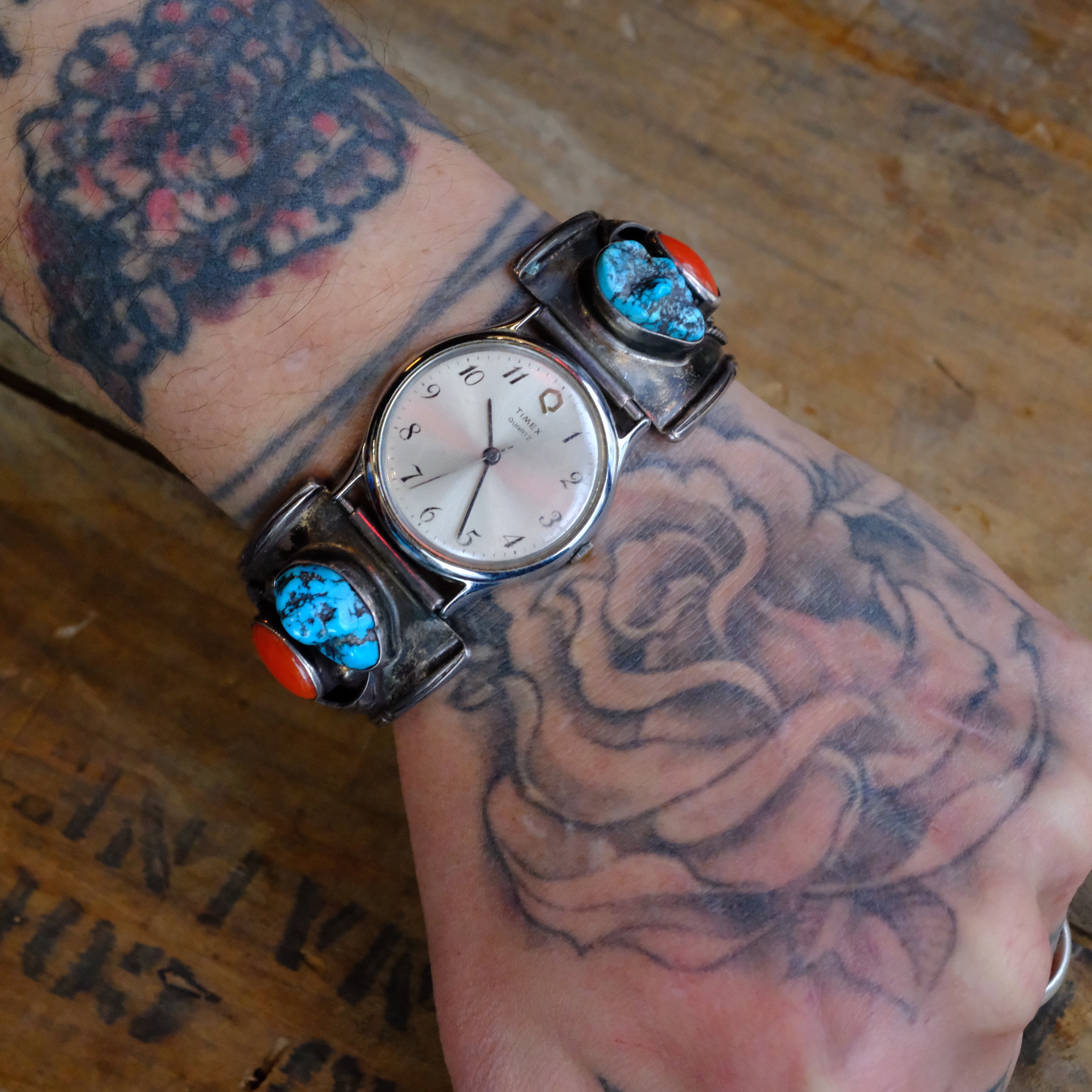 Vintage Sterling Turquoise and Coral Watch