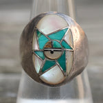 Vintage Sterling Turquoise Sunface Inlay Ring 9.75