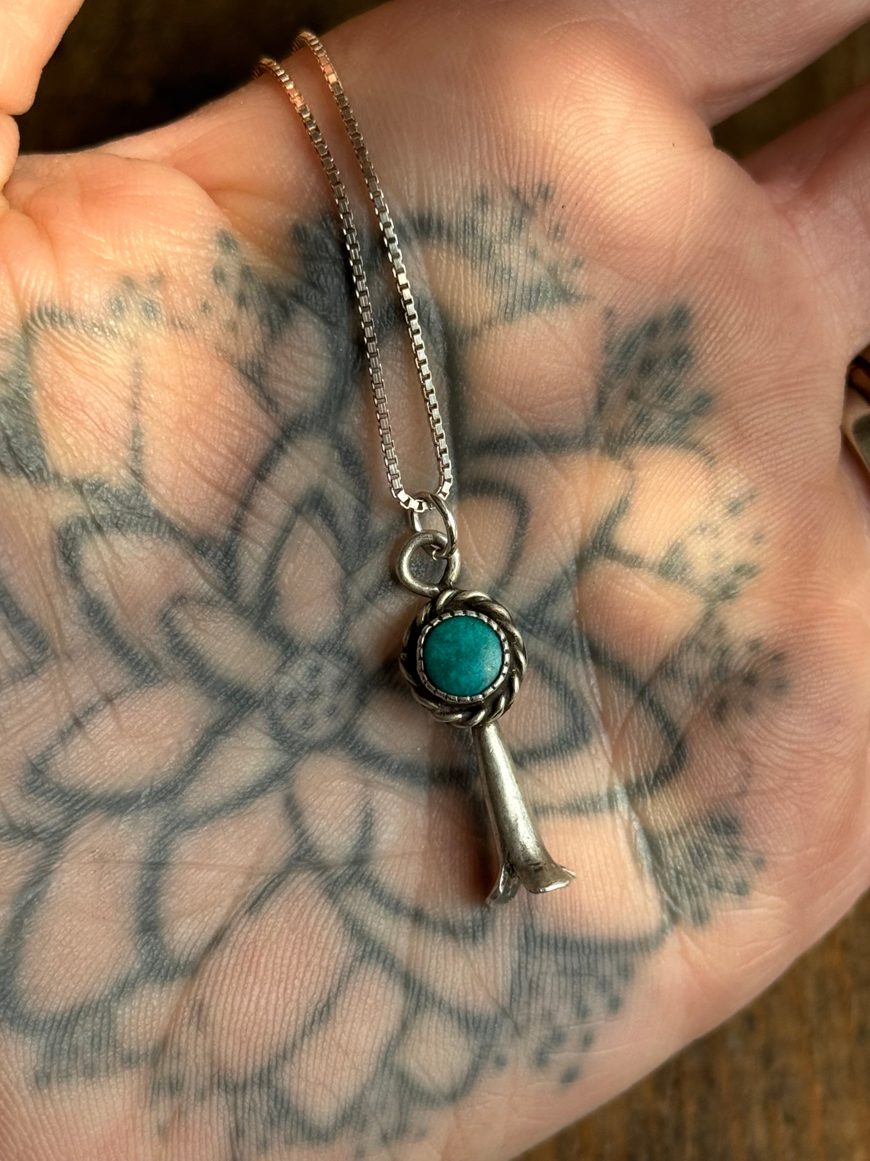Vintage Sterling Silver Turquoise Squash Bell 18" Necklace
