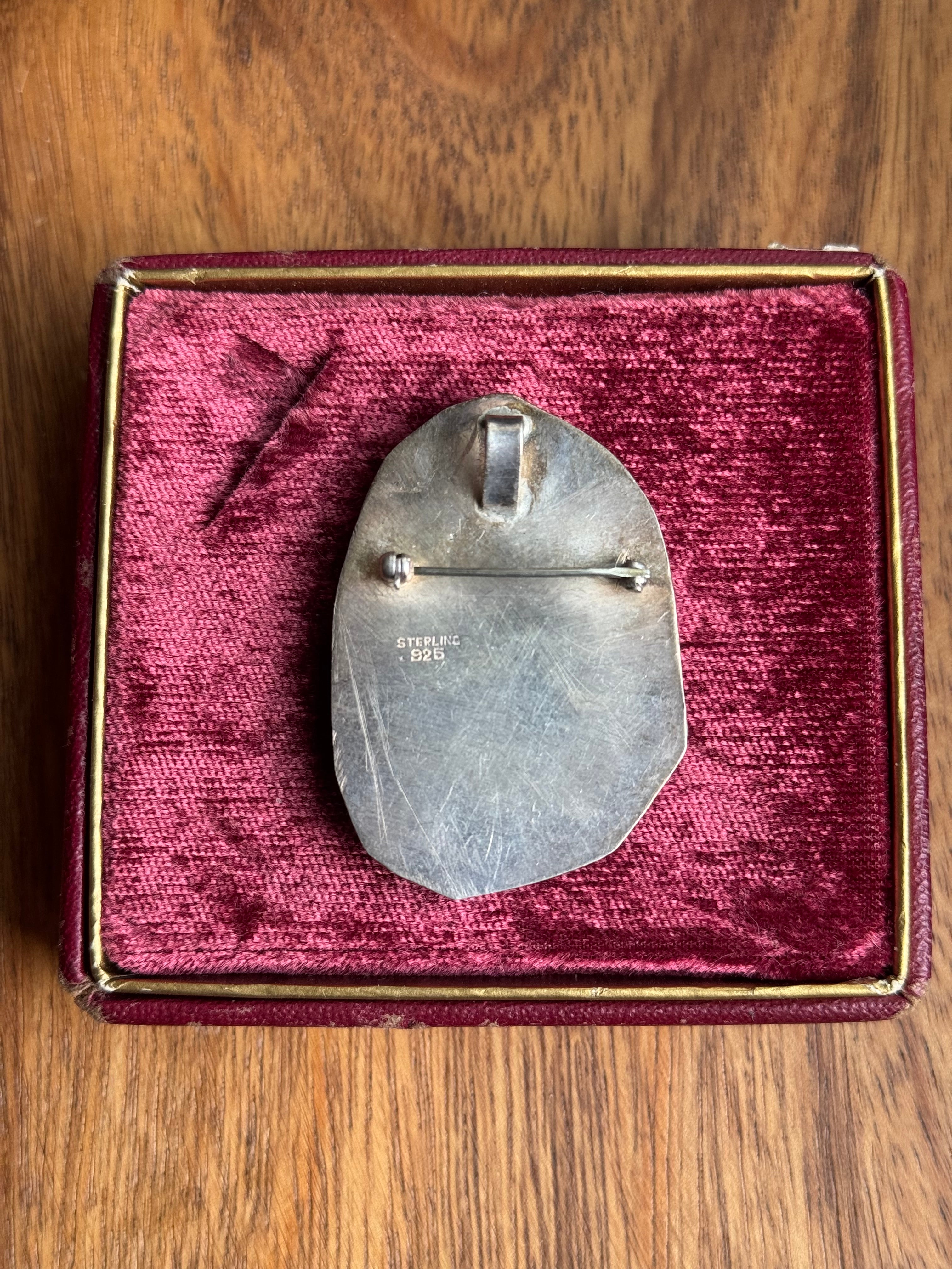 Vintage Sterling Silver Jasper & Seed Pearl Modernist Pin/Pendant