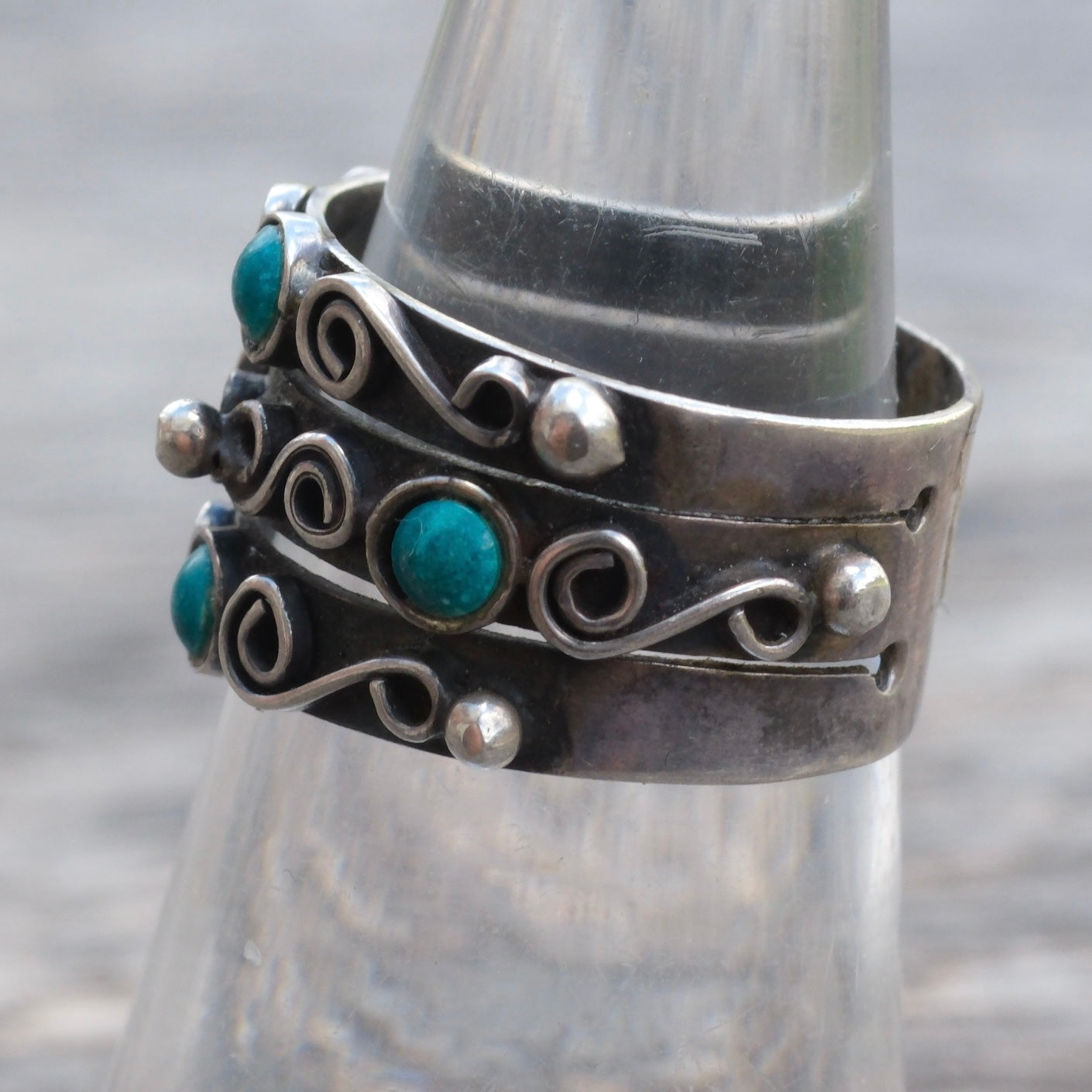 Vintage Sterling Turquoise Inlay Ring 7