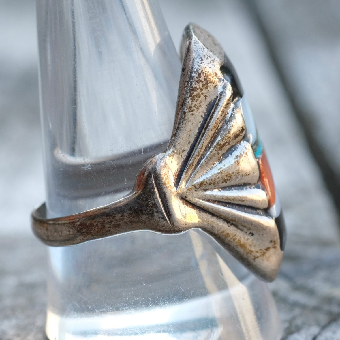 Vintage Sterling Zuni Inlay Ring 10.5
