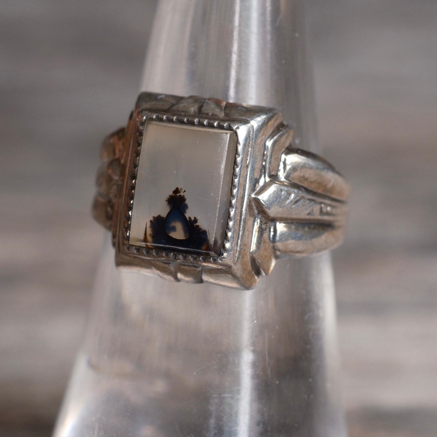 Vintage Sterling Agate Signet Ring 6.75