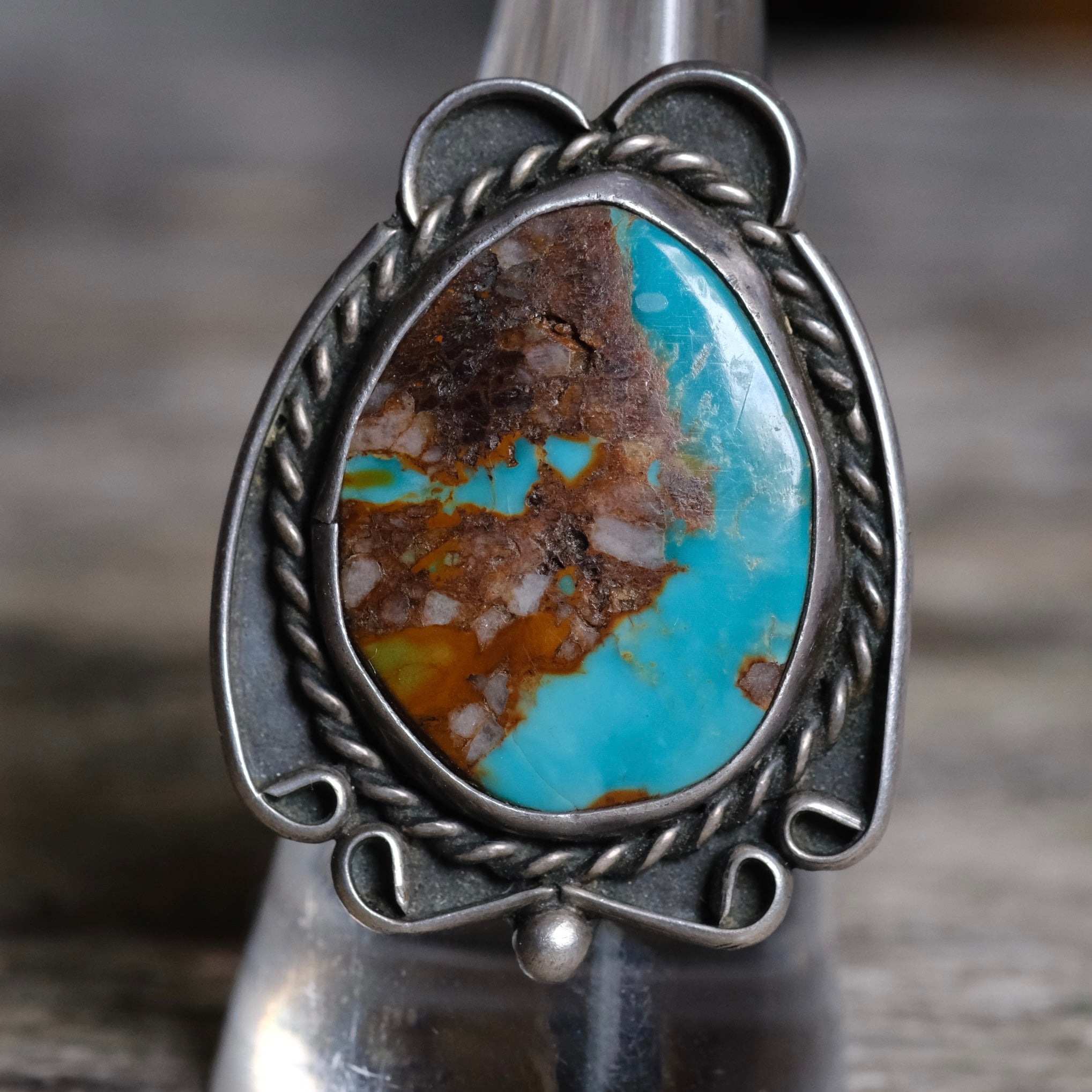 Vintage Sterling Turquoise Roper Ring 7.25