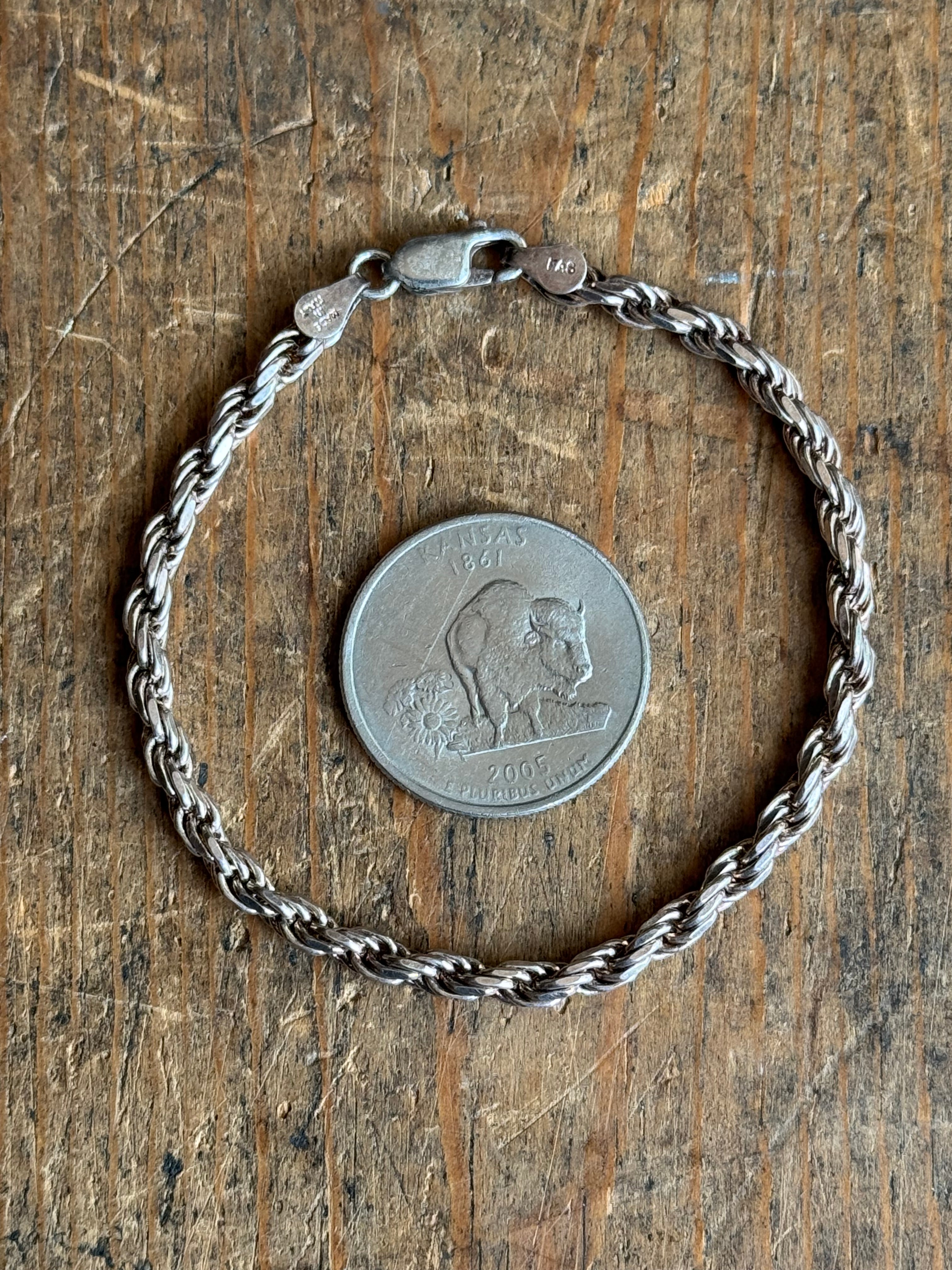 Vintage Sterling Silver 7” Rope Chain Bracelet