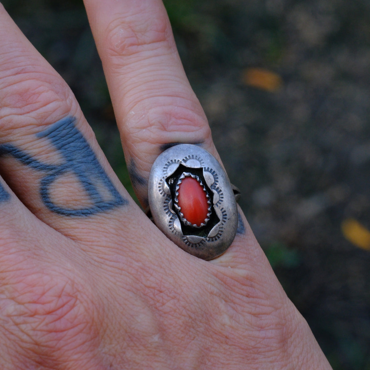 Vintage Sterling Coral Shadowbox Ring 5.75