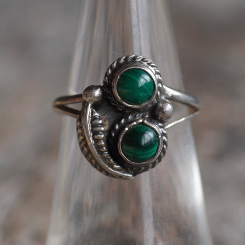 Vintage Sterling 2-Stone Malachite Ring 6