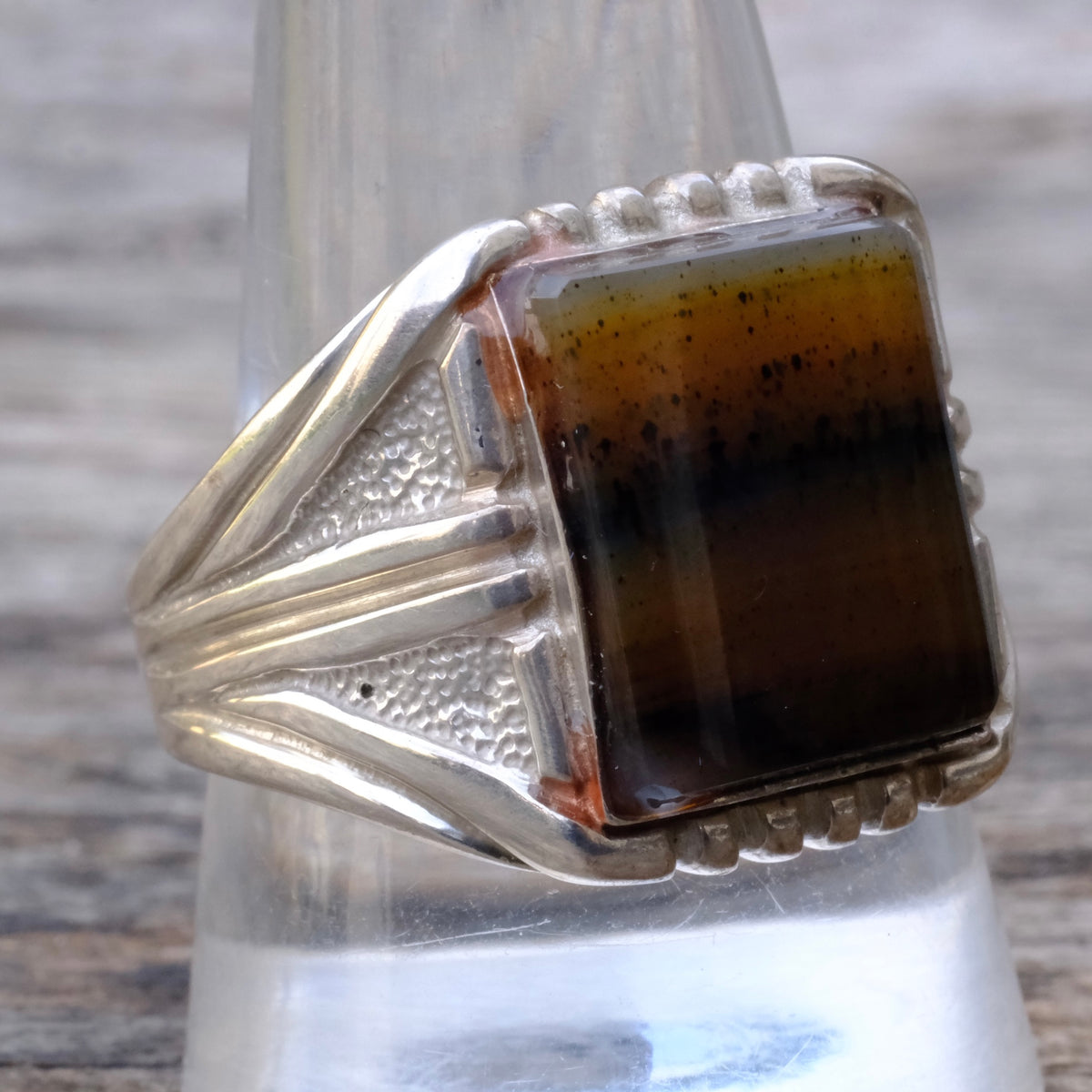 Vintage Sterling Agate Signet Ring 11.75