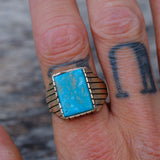 Vintage Sterling Turquoise Ribbed Band Ring 12