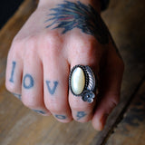 Vintage Sterling Mother Of Pearl Feather Ring 8.25
