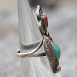 Vintage Sterling Turquoise and Coral Feather Ring 4