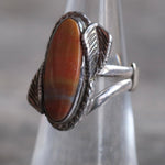 Vintage Sterling Agate Feather Ring 5.5